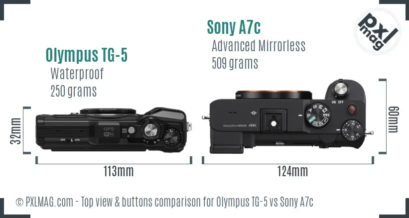 Olympus TG-5 vs Sony A7c top view buttons comparison