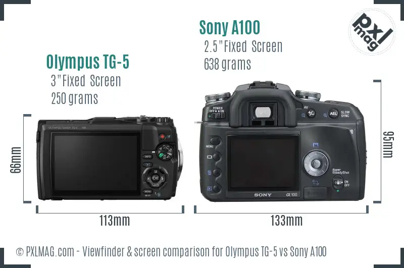 Olympus TG-5 vs Sony A100 Screen and Viewfinder comparison