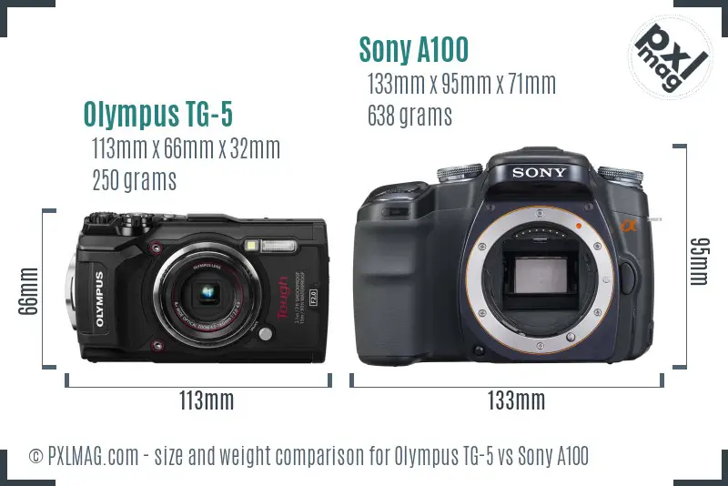 Olympus TG-5 vs Sony A100 size comparison