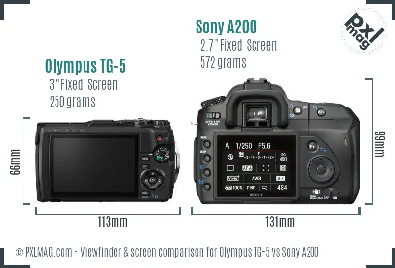 Olympus TG-5 vs Sony A200 Screen and Viewfinder comparison