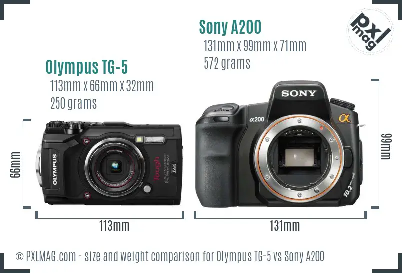 Olympus TG-5 vs Sony A200 size comparison