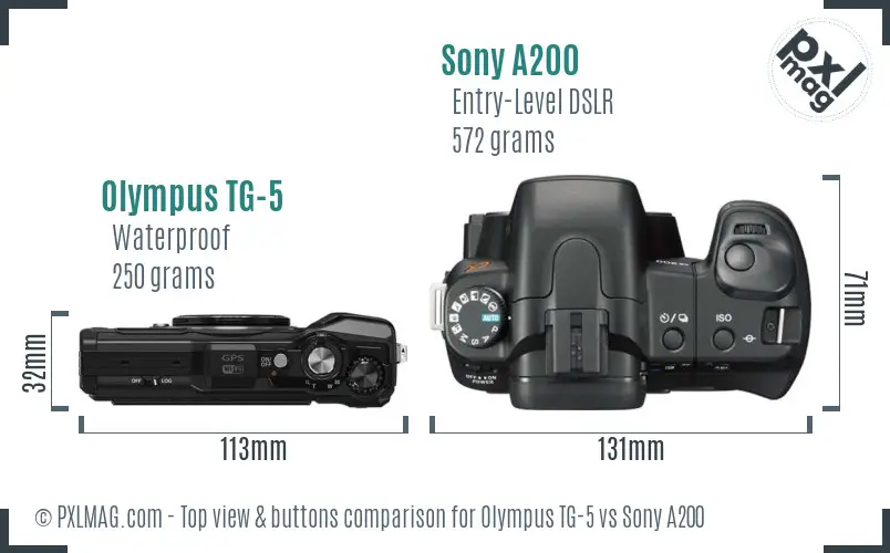 Olympus TG-5 vs Sony A200 top view buttons comparison