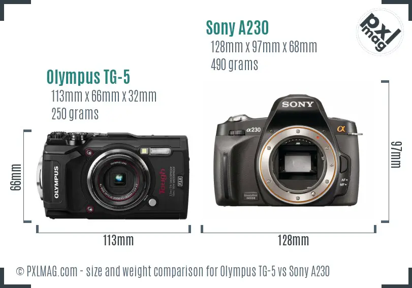 Olympus TG-5 vs Sony A230 size comparison