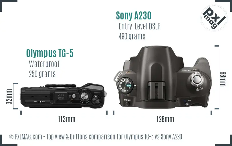 Olympus TG-5 vs Sony A230 top view buttons comparison