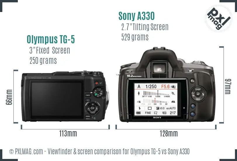 Olympus TG-5 vs Sony A330 Screen and Viewfinder comparison