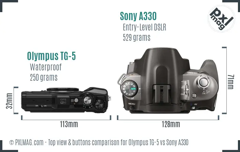 Olympus TG-5 vs Sony A330 top view buttons comparison
