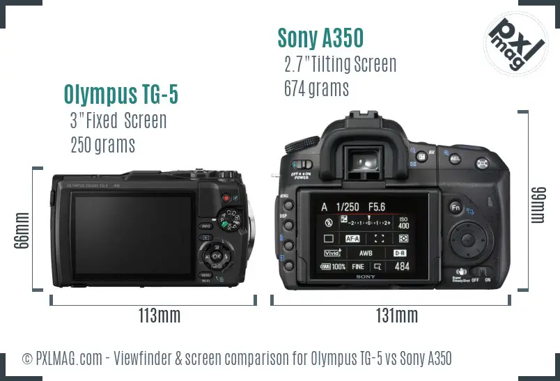 Olympus TG-5 vs Sony A350 Screen and Viewfinder comparison