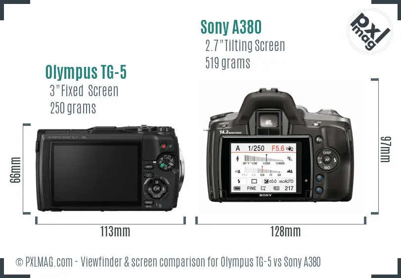 Olympus TG-5 vs Sony A380 Screen and Viewfinder comparison