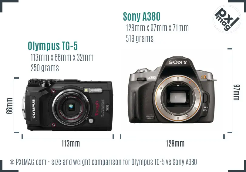 Olympus TG-5 vs Sony A380 size comparison