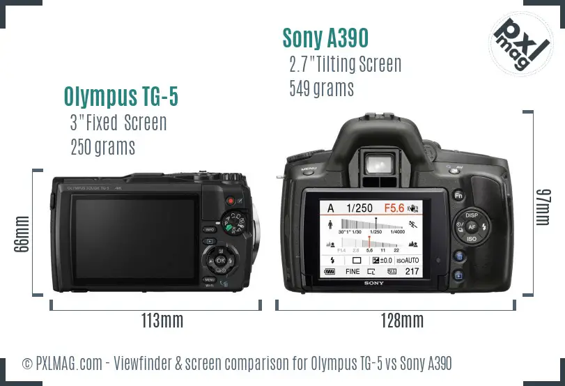 Olympus TG-5 vs Sony A390 Screen and Viewfinder comparison
