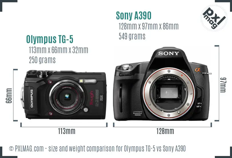 Olympus TG-5 vs Sony A390 size comparison