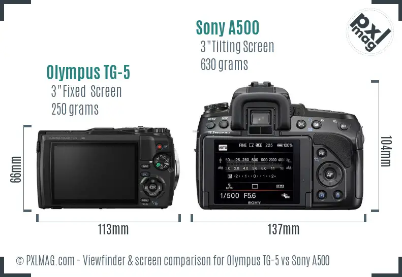 Olympus TG-5 vs Sony A500 Screen and Viewfinder comparison