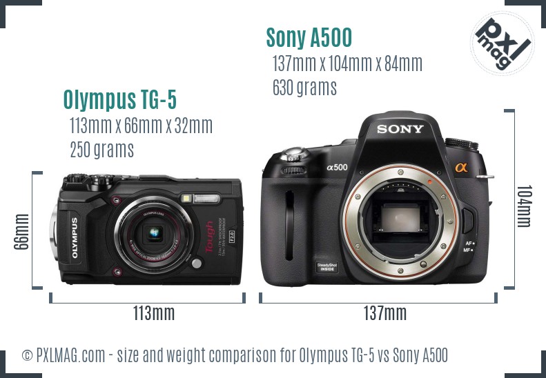 Olympus TG-5 vs Sony A500 size comparison