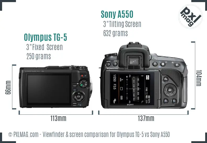 Olympus TG-5 vs Sony A550 Screen and Viewfinder comparison