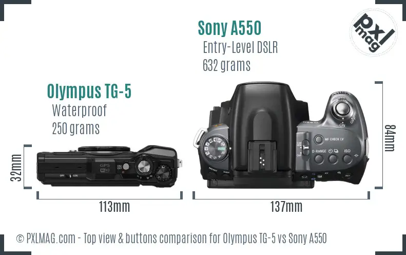 Olympus TG-5 vs Sony A550 top view buttons comparison