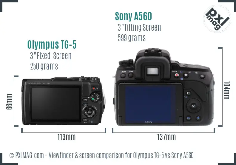 Olympus TG-5 vs Sony A560 Screen and Viewfinder comparison