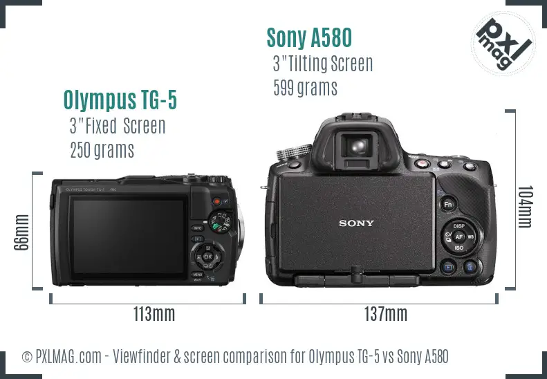 Olympus TG-5 vs Sony A580 Screen and Viewfinder comparison