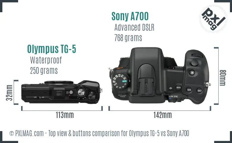 Olympus TG-5 vs Sony A700 top view buttons comparison