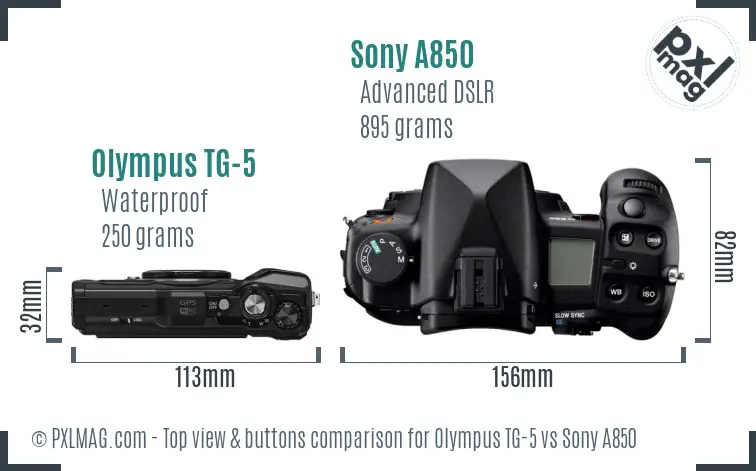 Olympus TG-5 vs Sony A850 top view buttons comparison