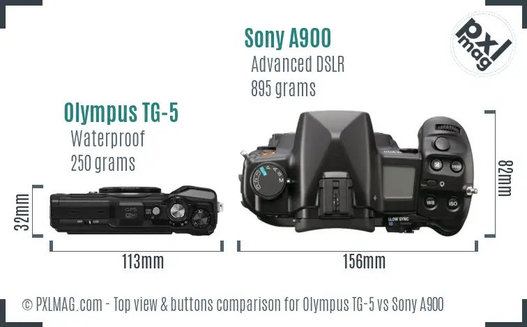 Olympus TG-5 vs Sony A900 top view buttons comparison