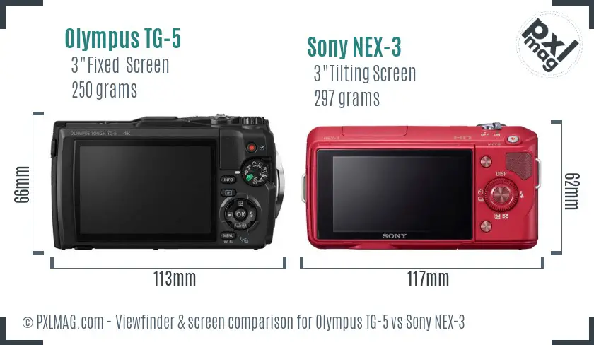 Olympus TG-5 vs Sony NEX-3 Screen and Viewfinder comparison