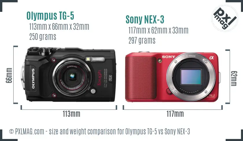 Olympus TG-5 vs Sony NEX-3 size comparison