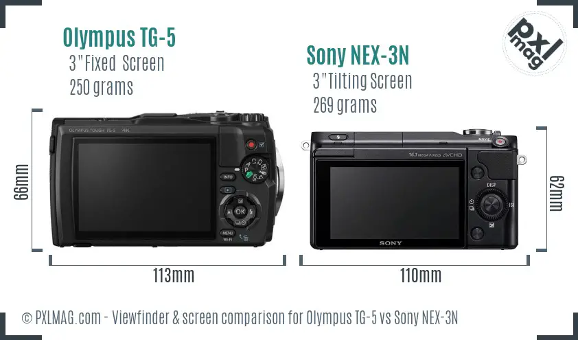 Olympus TG-5 vs Sony NEX-3N Screen and Viewfinder comparison