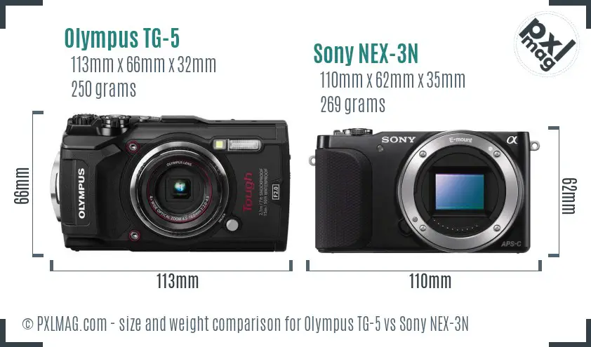 Olympus TG-5 vs Sony NEX-3N size comparison