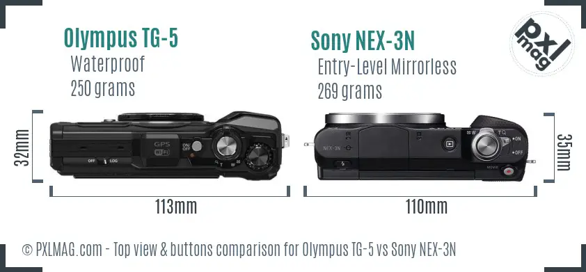 Olympus TG-5 vs Sony NEX-3N top view buttons comparison