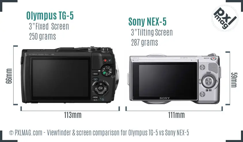 Olympus TG-5 vs Sony NEX-5 Screen and Viewfinder comparison