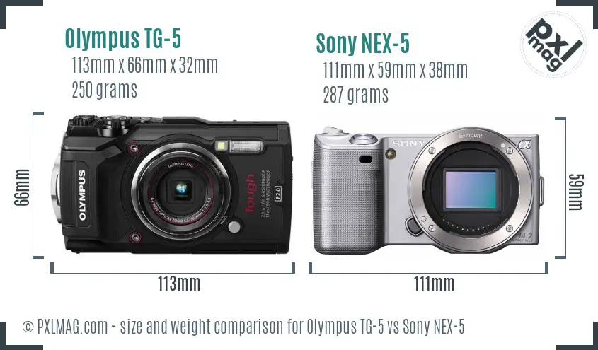 Olympus TG-5 vs Sony NEX-5 size comparison