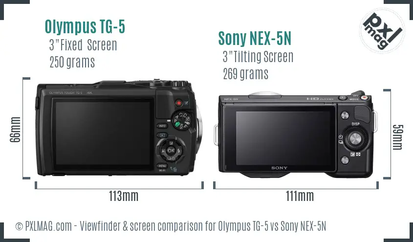 Olympus TG-5 vs Sony NEX-5N Screen and Viewfinder comparison