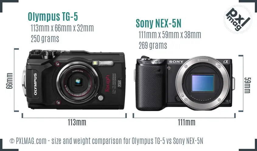 Olympus TG-5 vs Sony NEX-5N size comparison