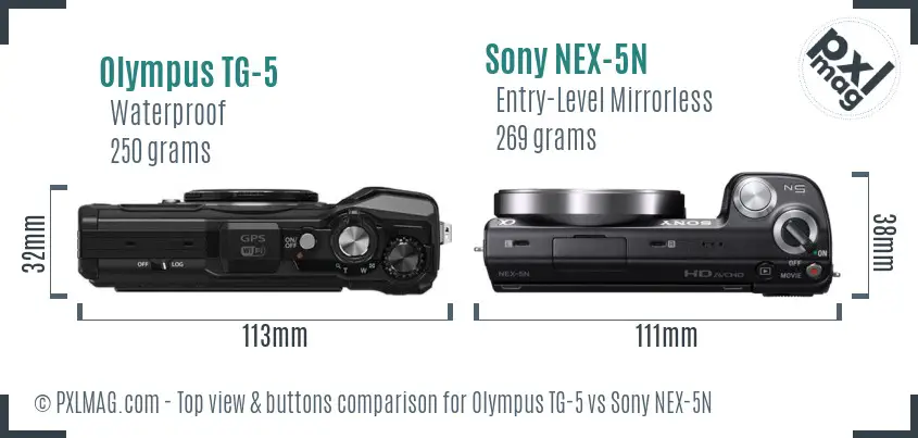 Olympus TG-5 vs Sony NEX-5N top view buttons comparison
