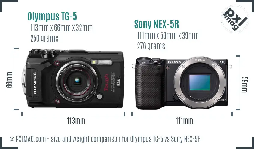 Olympus TG-5 vs Sony NEX-5R size comparison