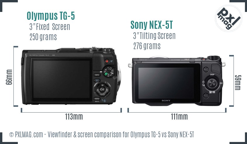Olympus TG-5 vs Sony NEX-5T Screen and Viewfinder comparison