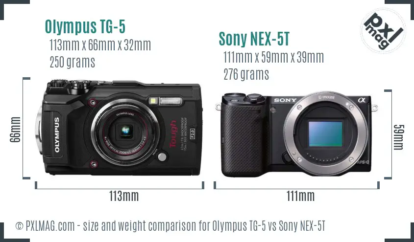 Olympus TG-5 vs Sony NEX-5T size comparison