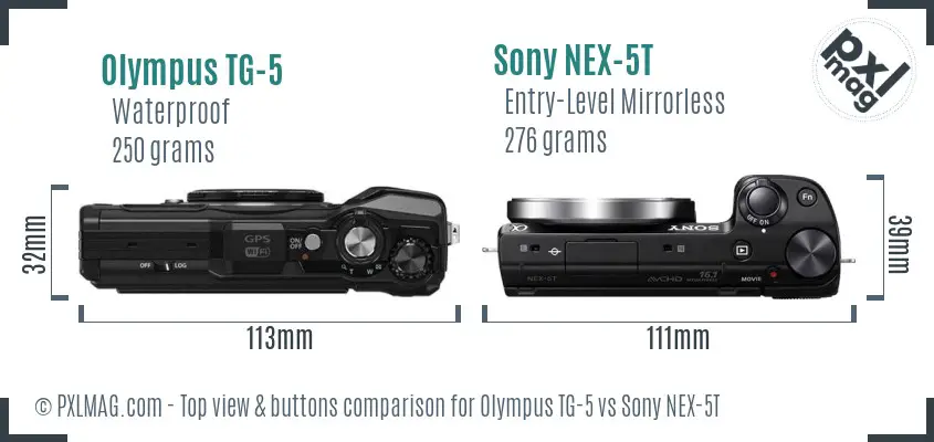 Olympus TG-5 vs Sony NEX-5T top view buttons comparison
