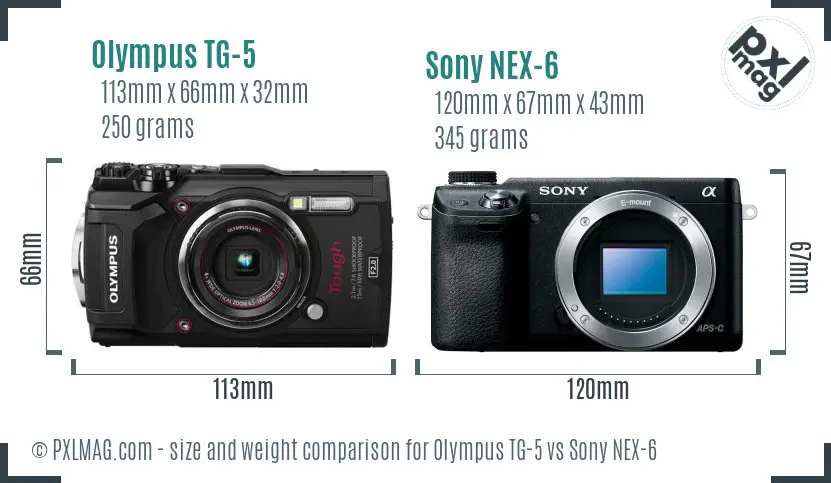 Olympus TG-5 vs Sony NEX-6 size comparison