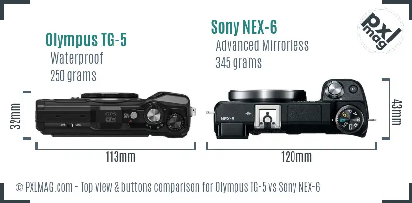 Olympus TG-5 vs Sony NEX-6 top view buttons comparison
