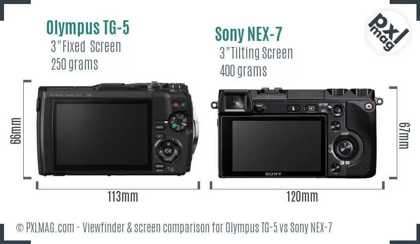 Olympus TG-5 vs Sony NEX-7 Screen and Viewfinder comparison