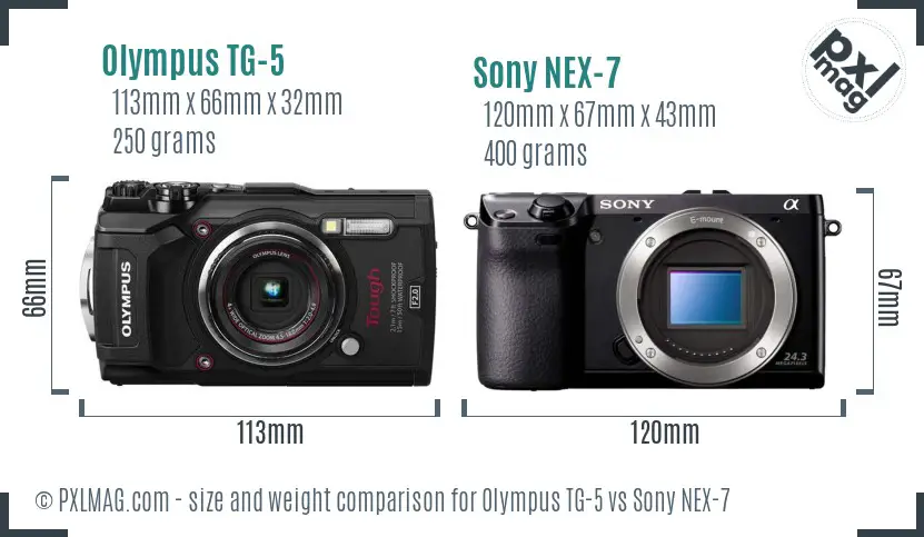 Olympus TG-5 vs Sony NEX-7 size comparison
