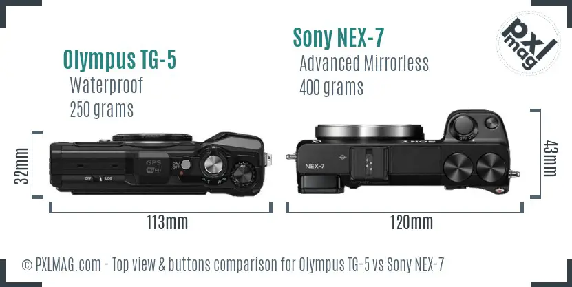 Olympus TG-5 vs Sony NEX-7 top view buttons comparison