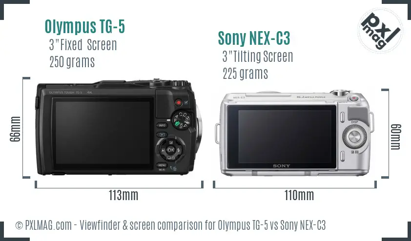 Olympus TG-5 vs Sony NEX-C3 Screen and Viewfinder comparison