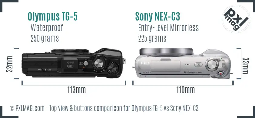 Olympus TG-5 vs Sony NEX-C3 top view buttons comparison