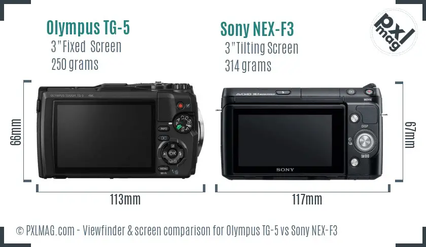 Olympus TG-5 vs Sony NEX-F3 Screen and Viewfinder comparison
