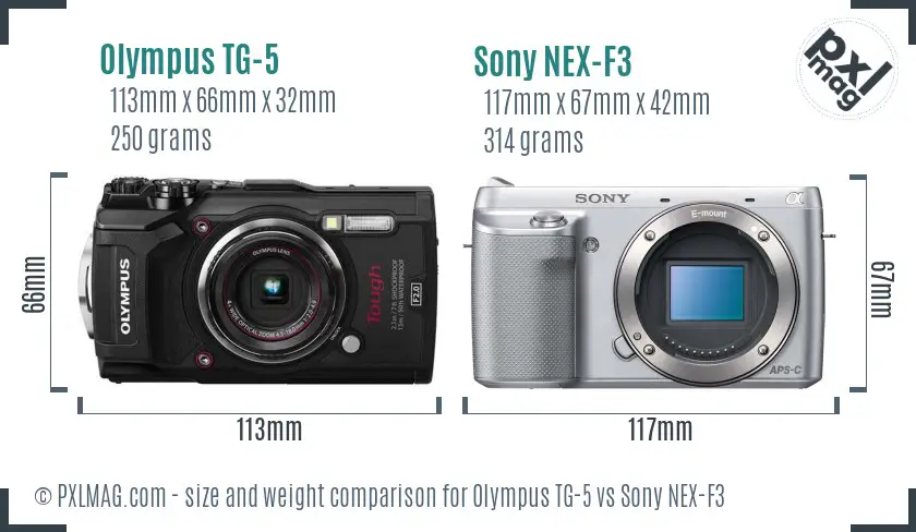 Olympus TG-5 vs Sony NEX-F3 size comparison