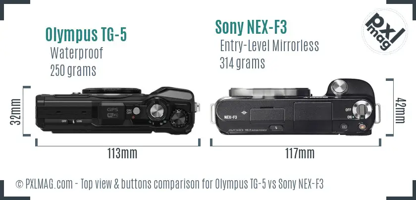 Olympus TG-5 vs Sony NEX-F3 top view buttons comparison