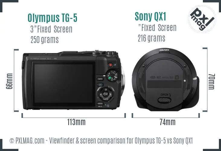 Olympus TG-5 vs Sony QX1 Screen and Viewfinder comparison