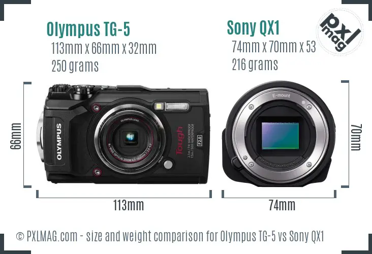 Olympus TG-5 vs Sony QX1 size comparison